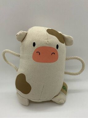 Panda Crate Mooing Cow Stuffed Animal Canvas Shaker Toy w Rope Handles